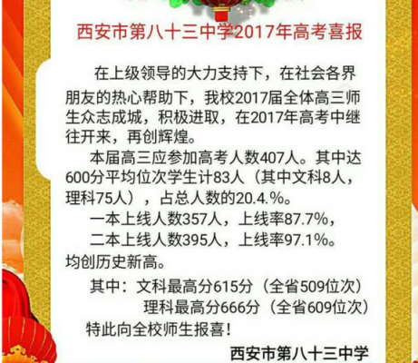 西安市53中高考升学率（西安53中高考成绩）