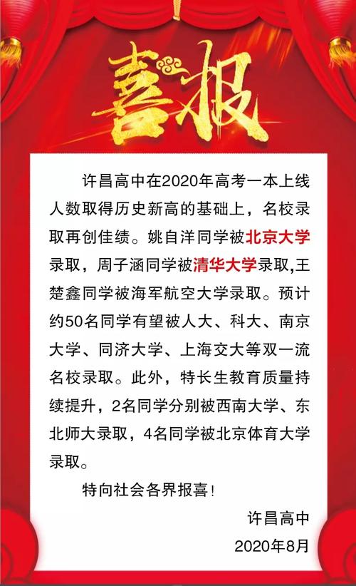 许昌市高中往年升学率（许昌高中高考2020年喜报）