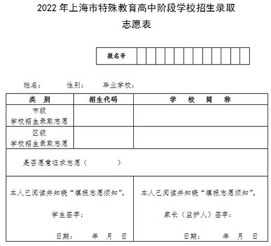 上海中考志愿表（上海中考志愿表样本2022）