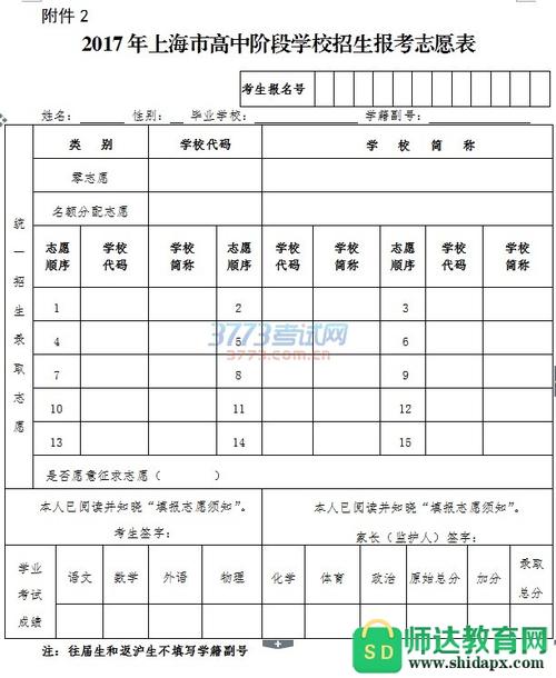 2019上海中考志愿表（2019上海中考志愿表下载）