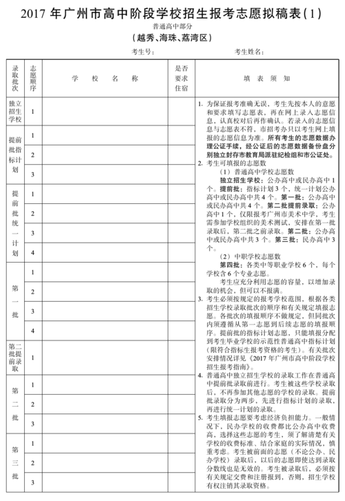 广州中考志愿填报表（广州中考志愿填报表范本2022）