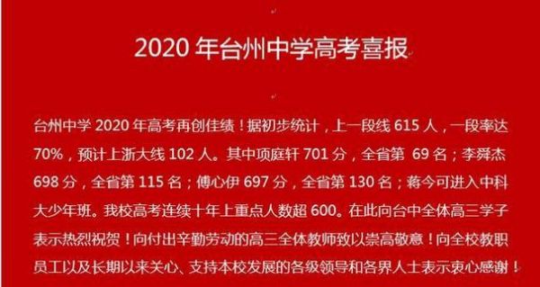 温州中学2016升学率（2020年温州各中学高考喜报）